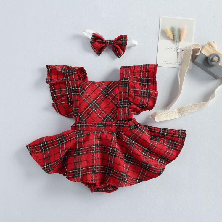 all in one place ילדים ותינוקות FOCUSNORM Xmas 0-24M Baby Girls Boys Rompers+Headband Plaid Print Ruffles Short Sleeve Backless Jumpsuits