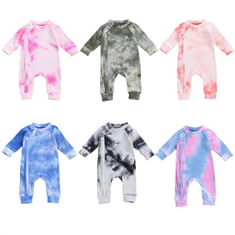 all in one place ילדים ותינוקות Infant Newborn Baby Girls Boys Ribbed Tie Dye Long Sleeve Romper Zipper Jumpsuits Spring Autumn Clothes Outfits