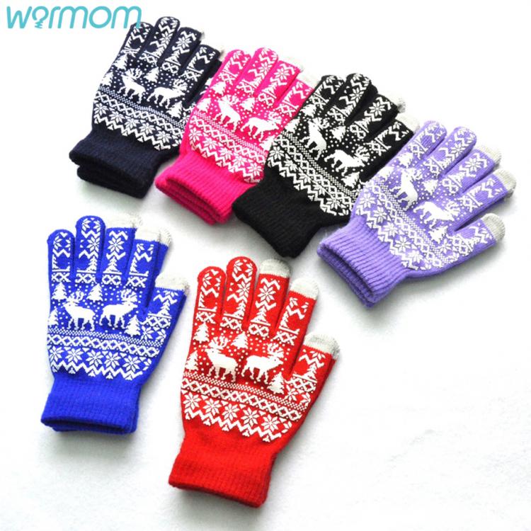 all in one place ילדים ותינוקות Warmom 16Y Winter Warm Knitted Kids Gloves for Boy Girl Christmas Tree Elk Snowflake Offset Printed Non-slip Acrylic Gloves