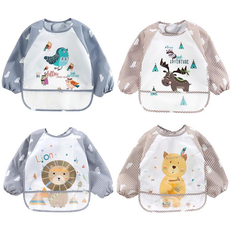 all in one place ילדים ותינוקות Cartoon Children Soft Bibs Waterproof Long Sleeve Art Apron Cartoon Smock Baby Toddler Baby Eating Clothes Bib Unisex Baby Stuff