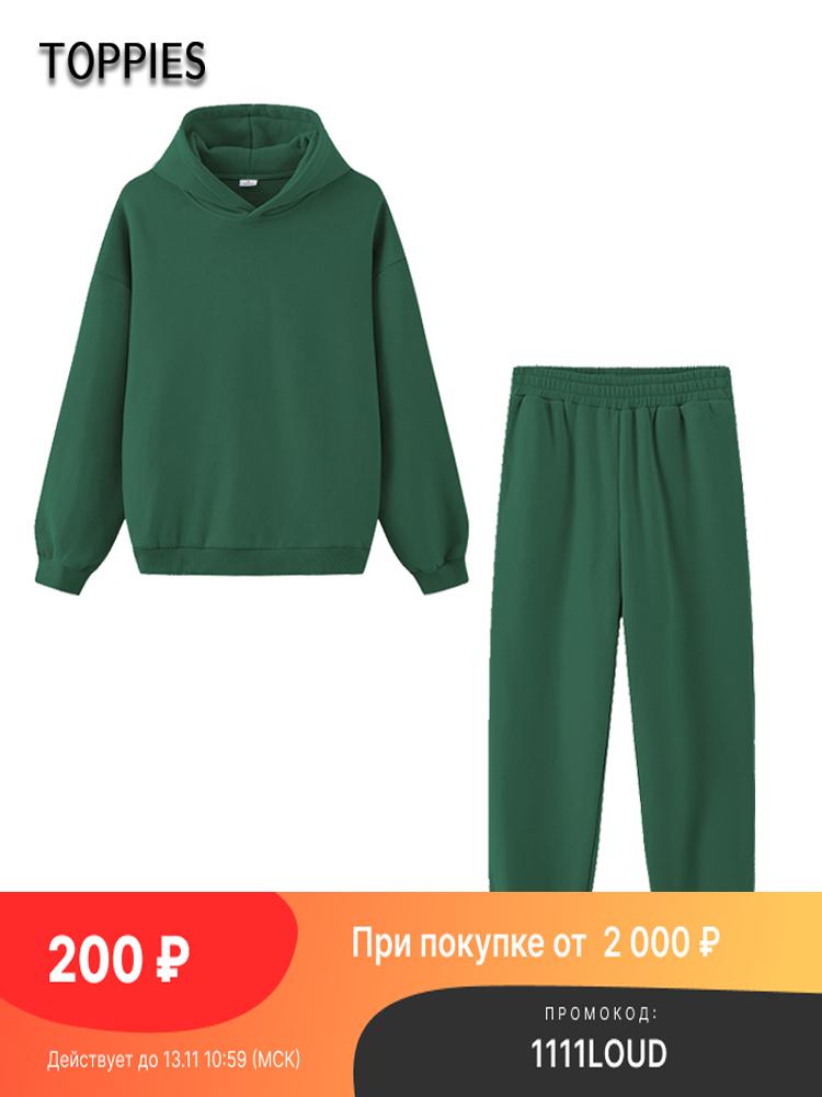 all in one place בגדי נשים Toppies 2021 Autumn Winter Tracksuits Women Two Set Fleece Sweatshirts Crew Neck Hooded Sweatshirts Fleece Pants Sportswear