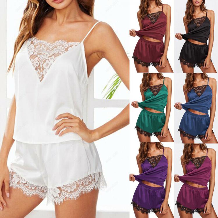 all in one place בגדי נשים 2020 New Women Summer Sexy Pyjamas Set Nightwear Lingerir Pjs Satin Silk Soft Sleepwear Sleepsuit
