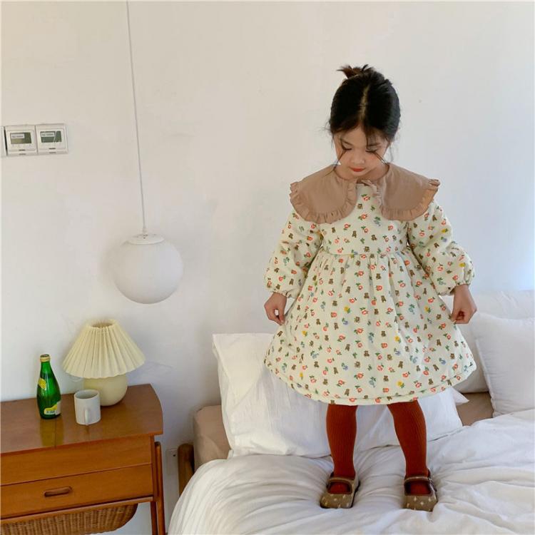 all in one place ילדים ותינוקות 2021 Autumn and Winter New Kids Clothes Girls Dress Bear Print Princess Dress Fashion Thicken Children One Piece