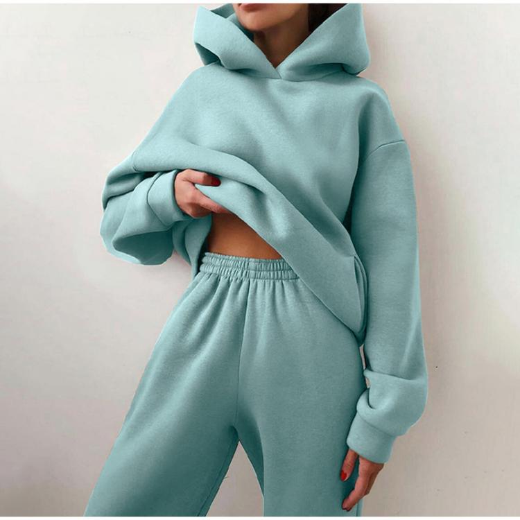 all in one place בגדי נשים Women's Tracksuit Autumn Plus Fleece Sweatshirts Two Piece Set Casual Oversized Solid Female Sports Hoodie Suit Long Pant Set