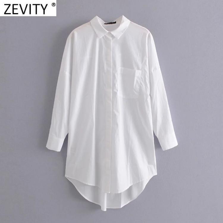 all in one place בגדי נשים Zevity New Women Simply Pocket Patch Casual Long Blouse Ladies Long Sleeve Business Shirt Chic Femme Breasted Blusas Tops LS7346