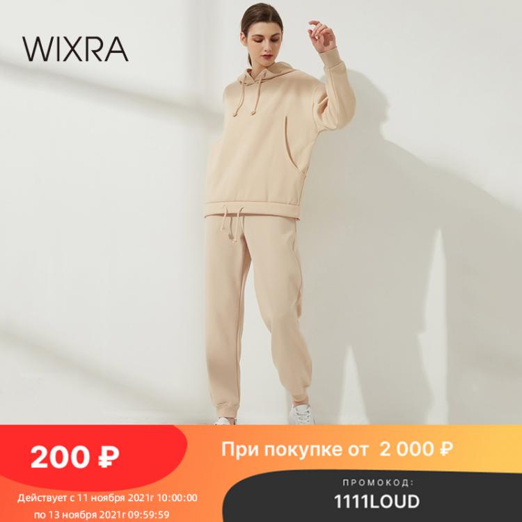 all in one place בגדי נשים Wixra Womens Solid Casual Sets Pockets Hoodies Elastic Waist Drawstring Pants Winter Fleece Basic Sweatshirts Suits Autumn