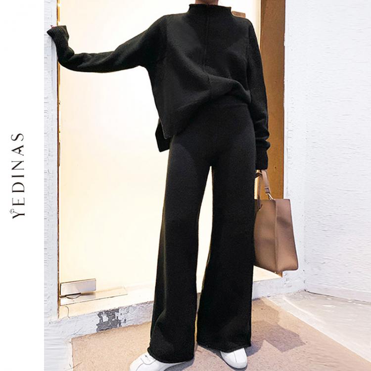 all in one place בגדי נשים Yedinas Two Piece Set Top And Pants 2021 Winter Korean Womens Tracksuit Set Knitted Casual 2 Piece Sets Clothes Womens Outfits