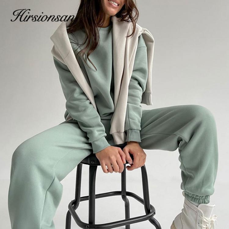 all in one place בגדי נשים Hirsionsan Cotton Sets Women 2021 New Autumn Winter Warm Casual Two Pieces Fleece Tops and Pants Loose Solid Sweatpants Pullover