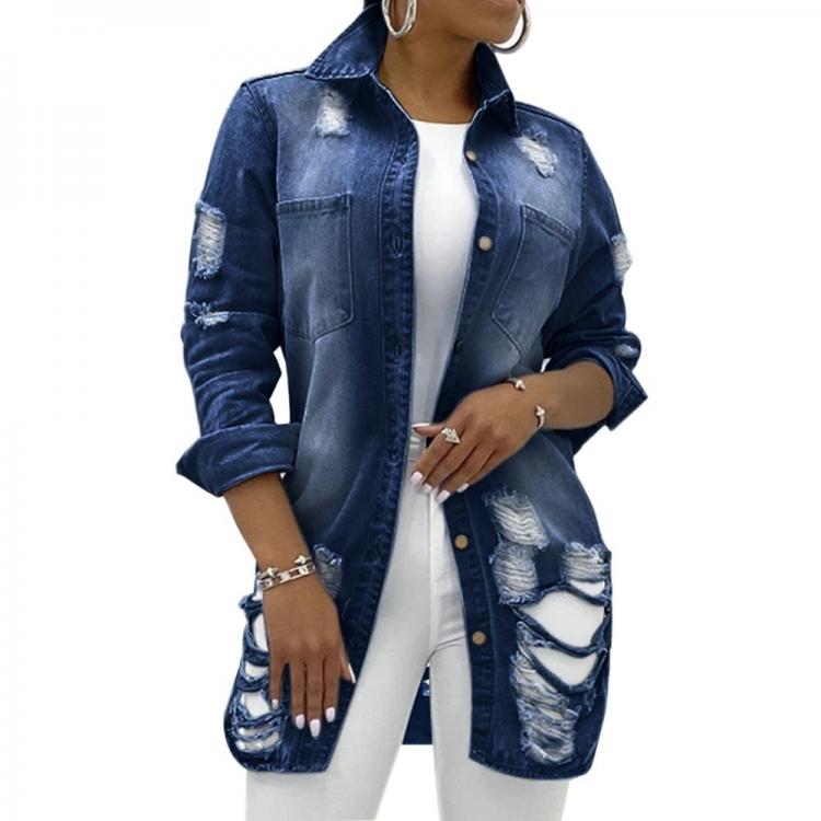 all in one place בגדי נשים New Solid Turn-down Collar Jean Jacket For Women Loose Casual Blue Fashionable Women Coats Female Outwear Denim Feminine