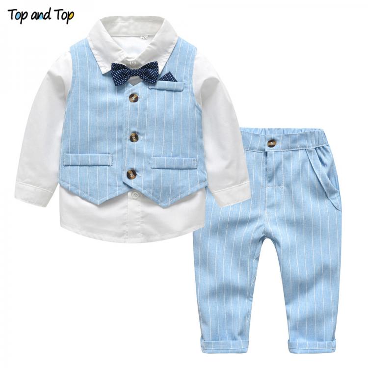 all in one place ילדים ותינוקות Top and Top Spring&Autumn Baby Boy Gentleman Suit White Shirt with Bow Tie+Striped Vest+Trousers 3Pcs Formal Kids Clothes Set