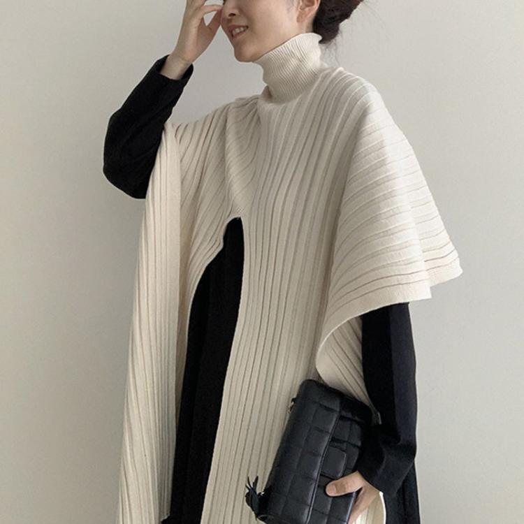 all in one place בגדי נשים One Piece Dress Korean Chic Versatile High Collar Irregular Split Shawl Sweater Casual Interior Bottomed Dress Set