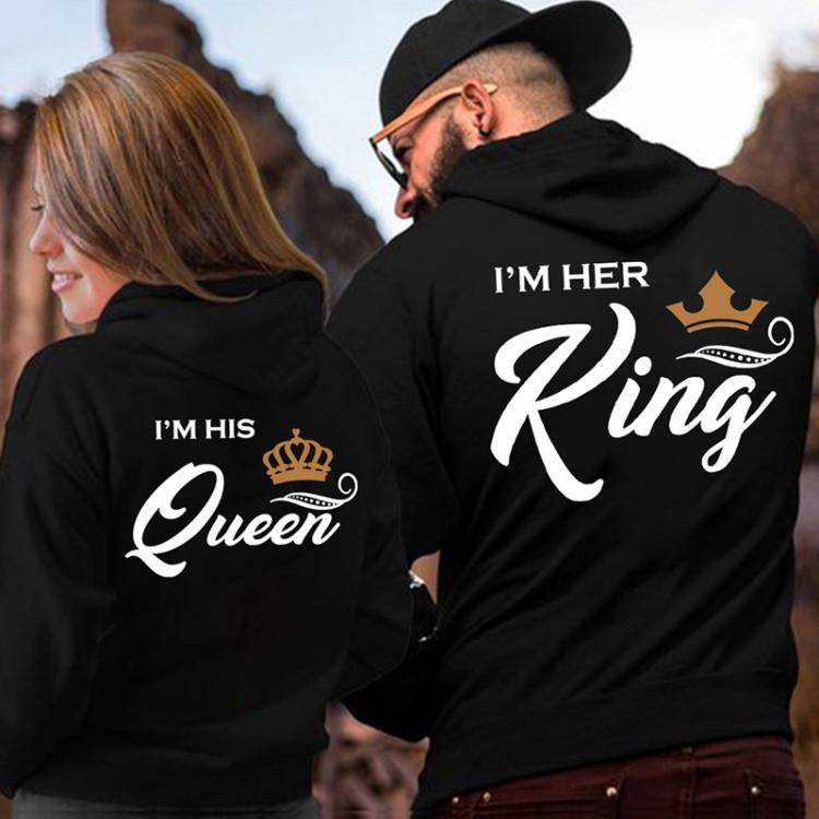 all in one place בגדי נשים Printing Her King His Queen Lover Hoodies Harajuku Womens Clothing Sweatshirt Plus Size Couple Hoodies