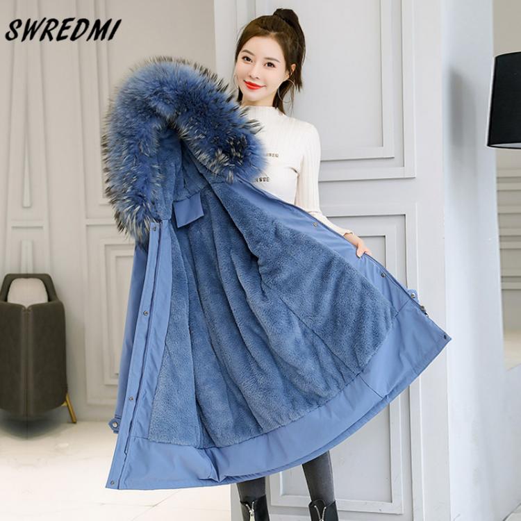 all in one place בגדי נשים SWREDMI Thick Warm Winter Coat Women Winter Jacket Fur Lining Plus 5XL 6XL Hooded Female Long Parkas Snow Wear Padded Clothes