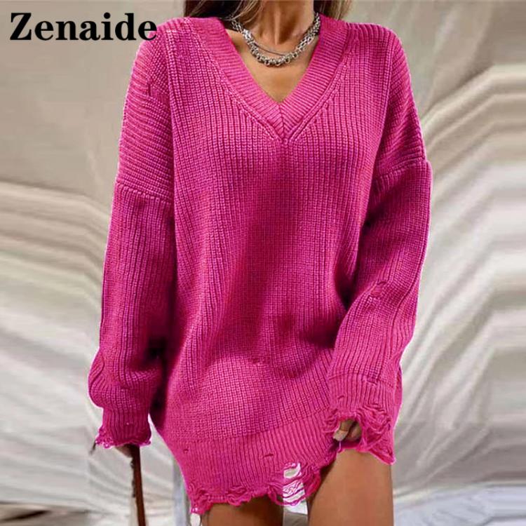 all in one place בגדי נשים Zenaide Green Long Sleeve Sweater Dress Y2K Knitted Oversized Mini Elegant Autumn Winter V Neck Sexy Party Dresses Black 2021