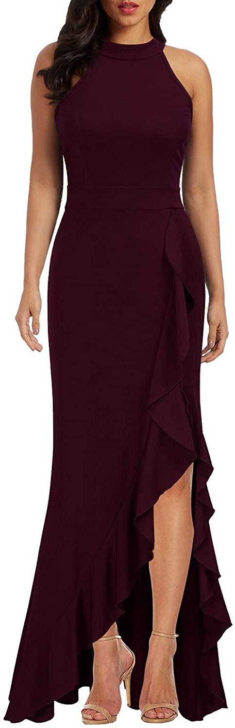 all in one place בגדי נשים WOOSEA Women's High Neck Split Bodycon Mermaid Evening Cocktail Long Dress