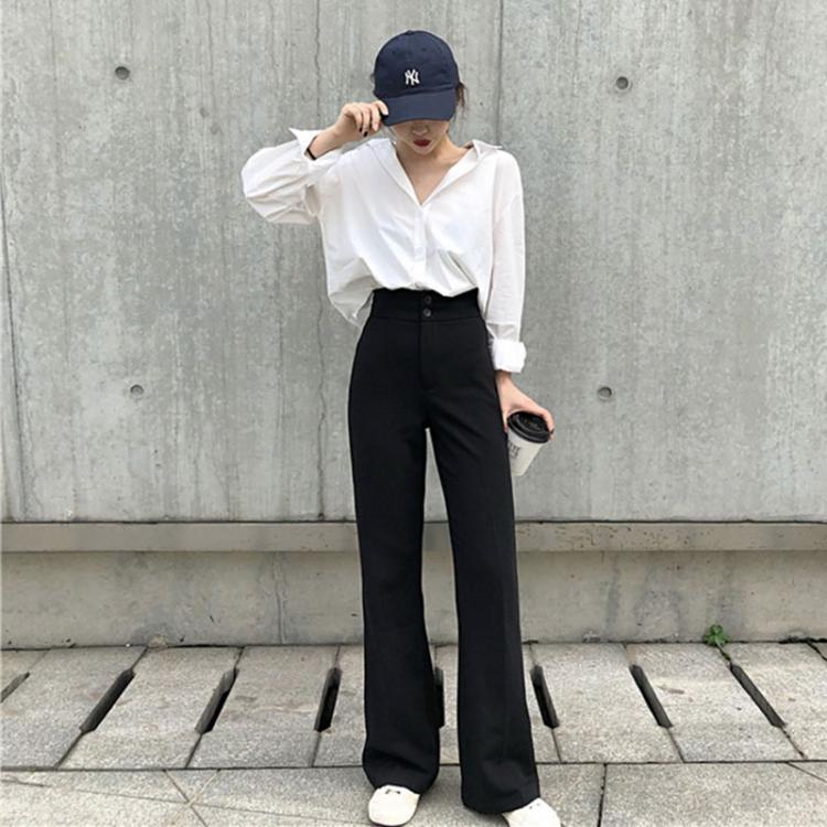 all in one place בגדי נשים Women's Autumn Pants Loose High Waist Slimming Black Mopping Draping Effect Straight-Leg Pants Casual Trousers