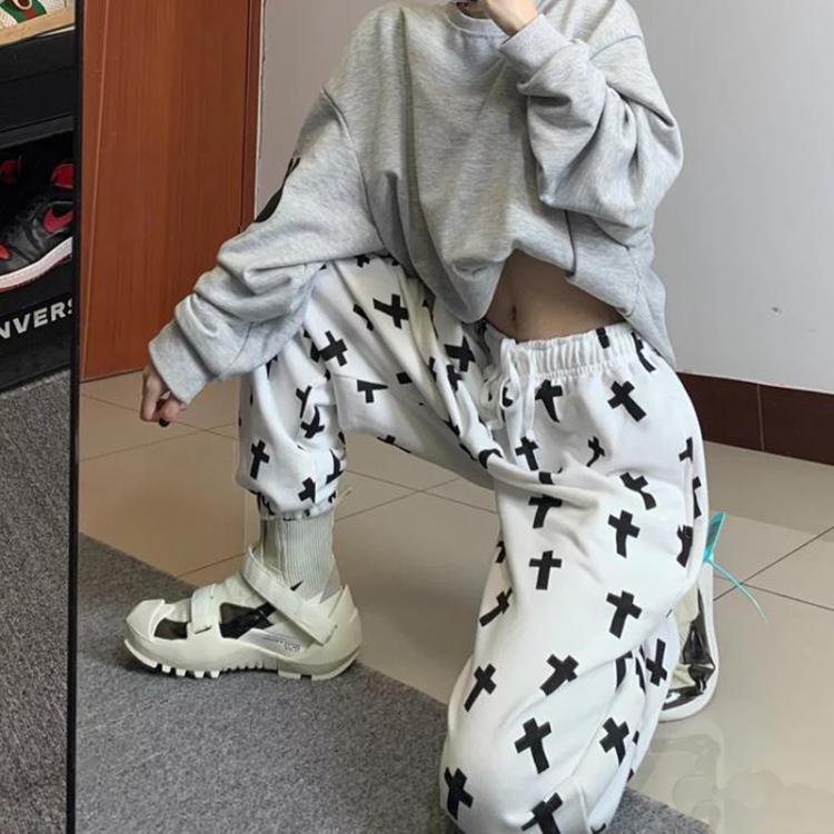 all in one place בגדי נשים High Waist Jogging Pants Women Printed Loose Sportwear Trousers Female Korean Hip Hop Pants Casual Wide-leg Streetwear Pants