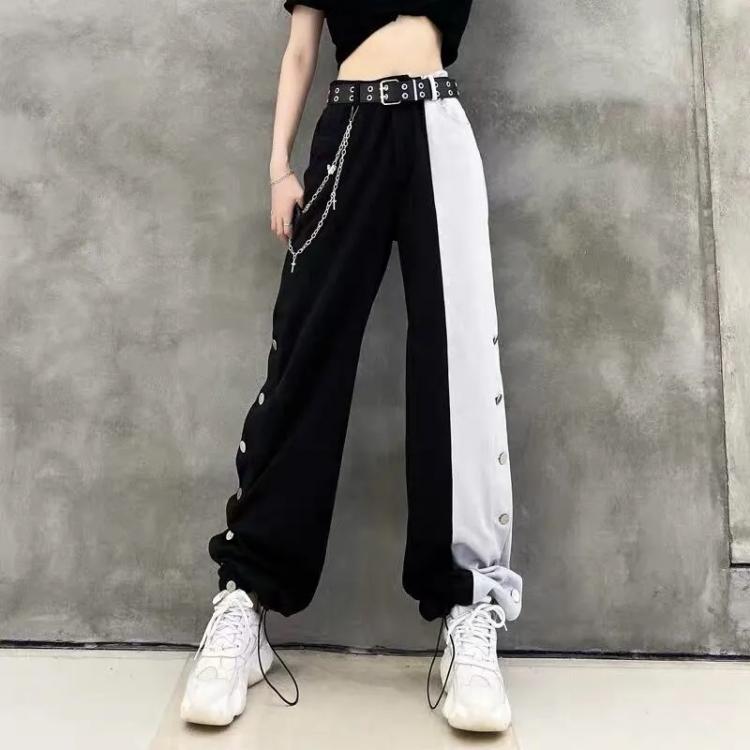 all in one place בגדי נשים New Arrival Women Fashion Contrast Cargo Pants Female Elastic Waist Wide Leg Trousers Ladies Korean High Street Pant Plus Size