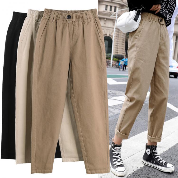 all in one place בגדי נשים Womens Straight Casual Pants Fashion Overalls Korean High Waist Leisure Harem Pants Loose Elastic Waist Pants Women Trousers