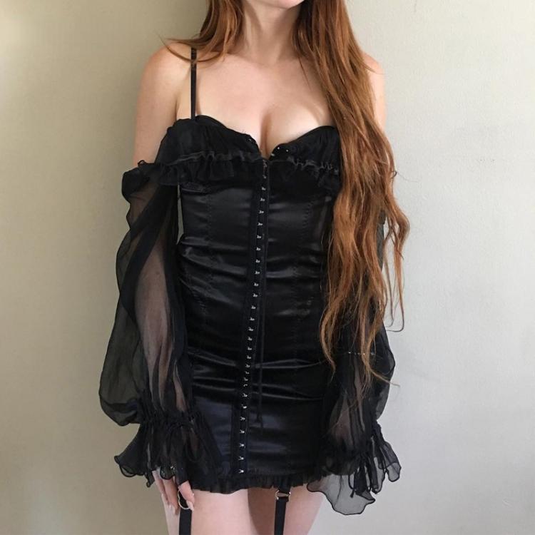 all in one place בגדי נשים Y2K ladies tube top strap tight dress gothic street style stitching mesh mini sexy backless retro party dress