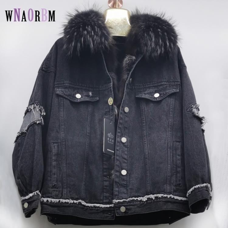 all in one place בגדי נשים Denim Jacket Women Thicken Warm Winter Coats Cotton Padded Jackets Detachable Rabbit Fur fox Liner A lamb's  Jean Parka Coats