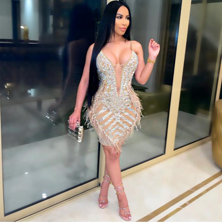 all in one place בגדי נשים Women's Clothing Summer 2021 Deep V Neck Sequins Mesh See Through Sexi Bandage Bodycon Evening Night Club Party Dresses Vesti