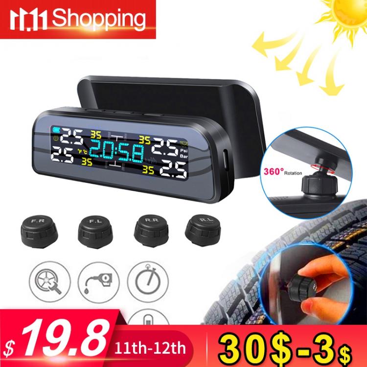 all in one place אלקטרוניקה TPMS Solar Power TPMS Car Tire Pressure Alarm 360 Adjustable Monitor Auto Security System Tyre Pressure Temperature Warning new