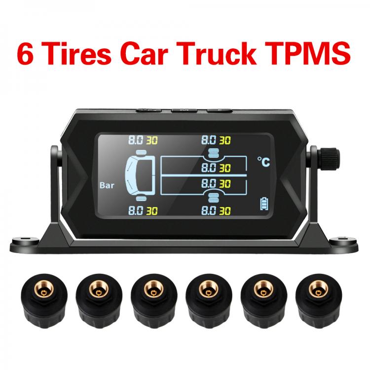 all in one place אלקטרוניקה Car RV Truck TPMS With 6 External Sensors Wireless Digital LCD Alarm Tire Pressure Monitoring System Solar Power & USB Chargin