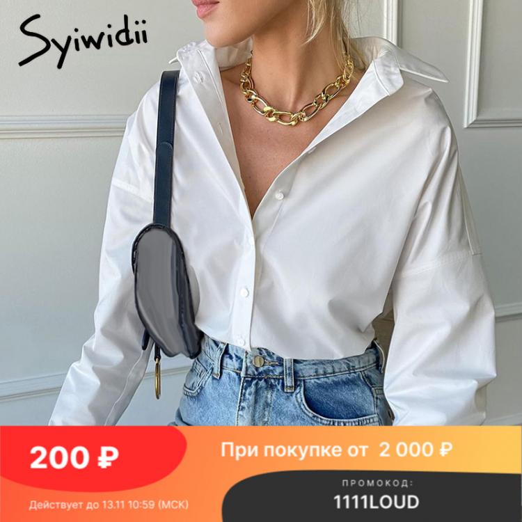 all in one place בגדי נשים Syiwidii Women's Shirt Oversized Blouses Button Up Long Sleeve Loose Casual Cotton 100% Fashion 2021 Autumn Vintage White Top