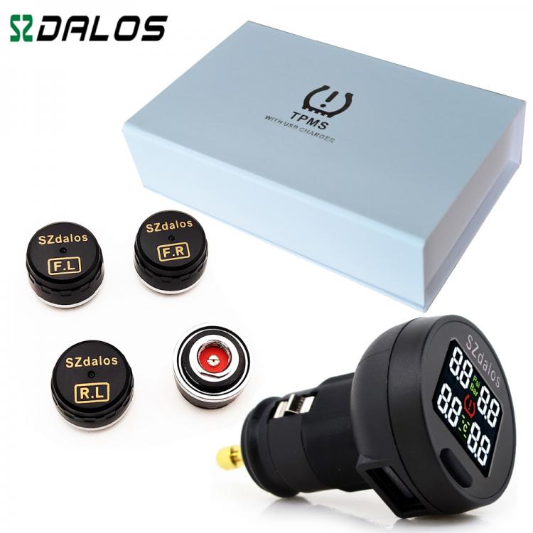 all in one place אלקטרוניקה SZDALOS TP200 TPMS  Car Wireless Tire Pressure Monitoring System + 4 Mini Sensors  Cigarette Tyre Pressure Monitoring