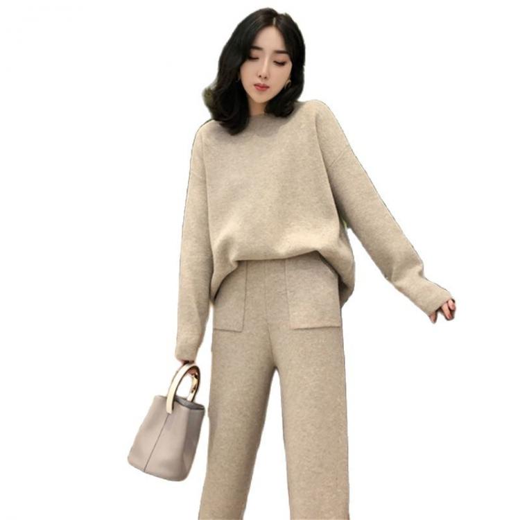 all in one place בגדי נשים Fashion Women Tracksuit Jumper 2021 Winter Thick Warm O-Neck Loose Sweater+Trousers Knitting Two Piece Set Woman Sport Suit