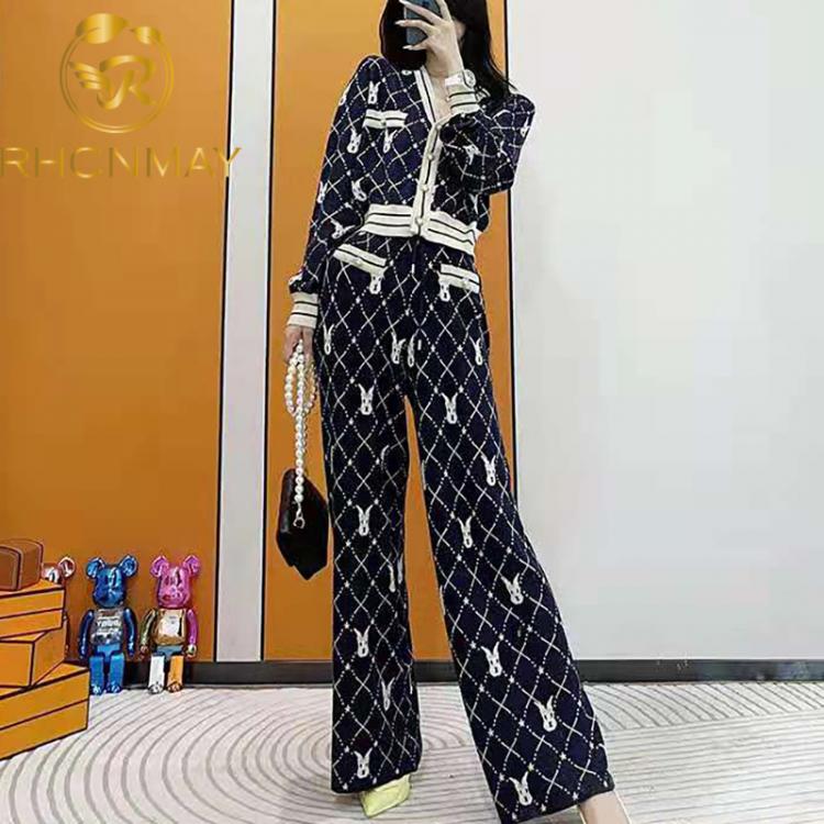 all in one place בגדי נשים Knited Two Piece Set Women 2021 Autumn Winter Clothing Sets Casual Long Sleeve Sweater Cardigan + Wide Leg Long Pants Suits