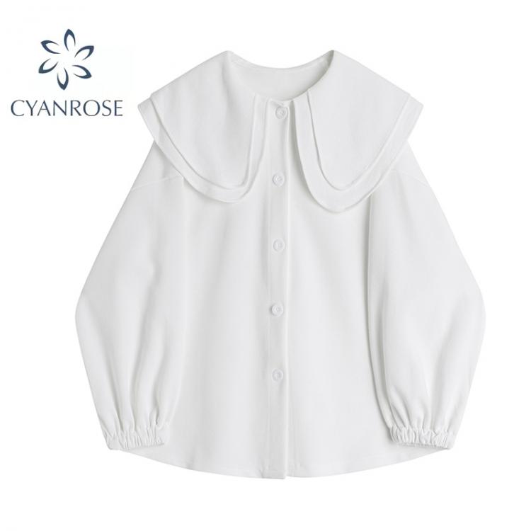 all in one place בגדי נשים 2021 New Fashion Women White Blouse Sweet Peter Pan Collar Autumn Korean Style Shirts Long Sleeve Elegant Vintage Shirt Tops