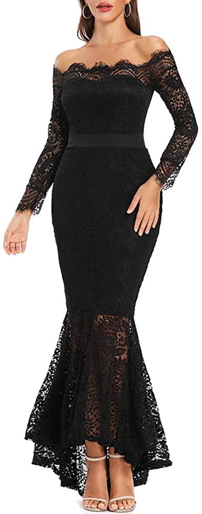 all in one place בגדי נשים LALAGEN Women's Floral Lace Long Sleeve Off Shoulder Wedding Mermaid Dress