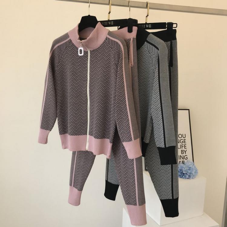 all in one place בגדי נשים JXMYY 2021 autumn and winter new fashion hyuna style is thin temperament zipper pattern knitted leisure sports two-piece suit