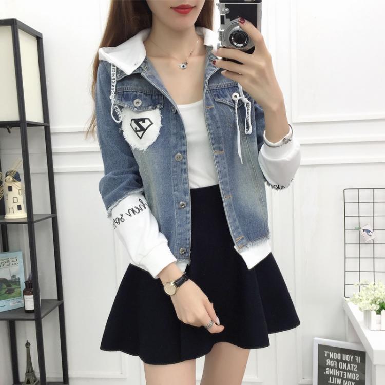 all in one place בגדי נשים plus size Denim coat women autumn Korean casual pockets loose  letter slim coats pring short Denim jacket women long sleeve coat