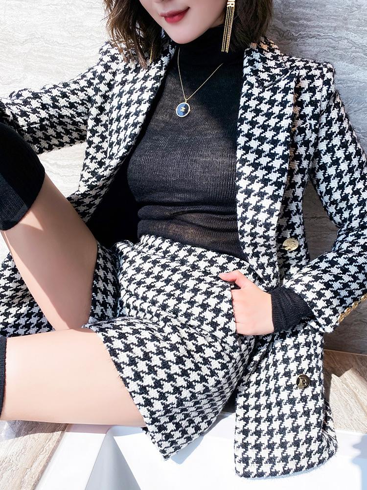all in one place בגדי נשים Autumn and winter retro houndstooth tweed jacket female shorts two-piece ol temperament western style fashion suit