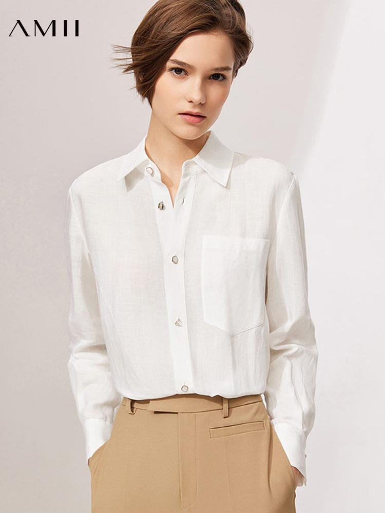 all in one place בגדי נשים Amii Minimalism Office Lady Shirts Elegant Button up Shirts Fashion White Blouse For Women Loose Blusas Female Tops 12140759