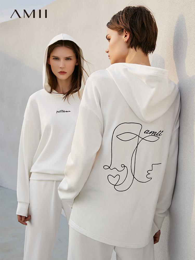 all in one place בגדי נשים AMII Minimalism Winter Sport Set For Women Streetwear Letter Hooded Sweatshirts High Waist Pants Female Two Piece Set 12130372