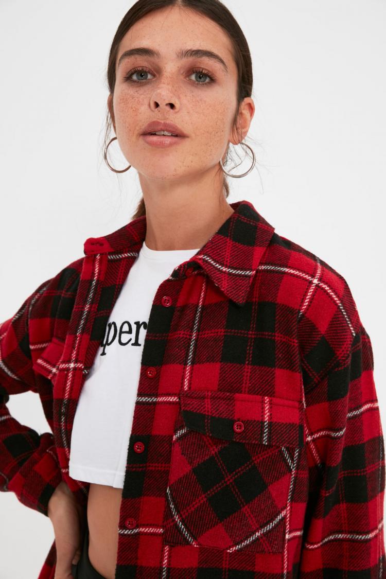 all in one place בגדי נשים Trendyol Plaid Shirt TWOAW22GO0638