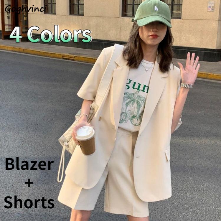 all in one place בגדי נשים Women Sets 2 Pieces Streetwear Plus Size S-4XL Chic Short Sleeve Loose Blazers High-waist Wide-leg Shorts Korean Style Female