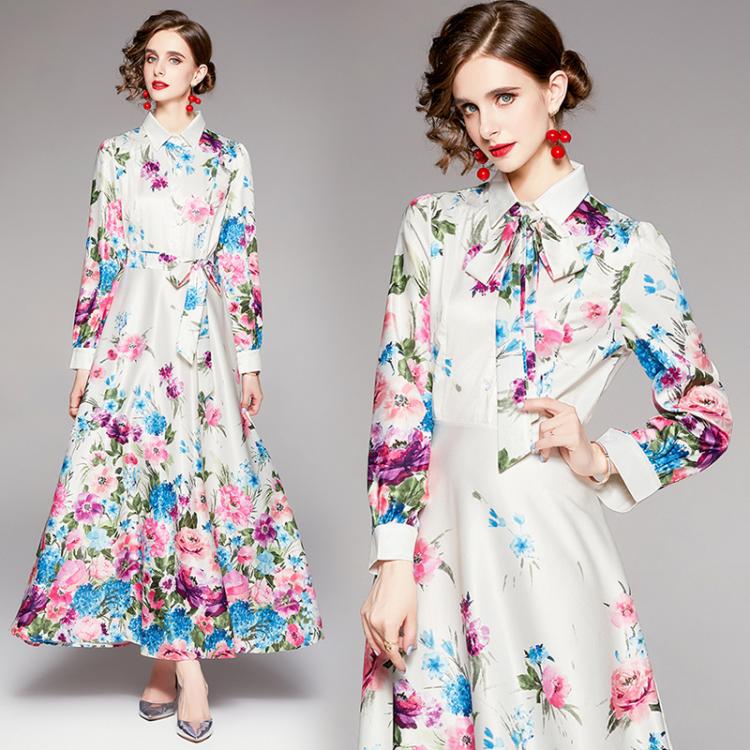 all in one place בגדי נשים European and American Fashion Elegant Office Lady Designer Floral Print Birthday Dress for Women Swing Dress Tunic Shirt Dress