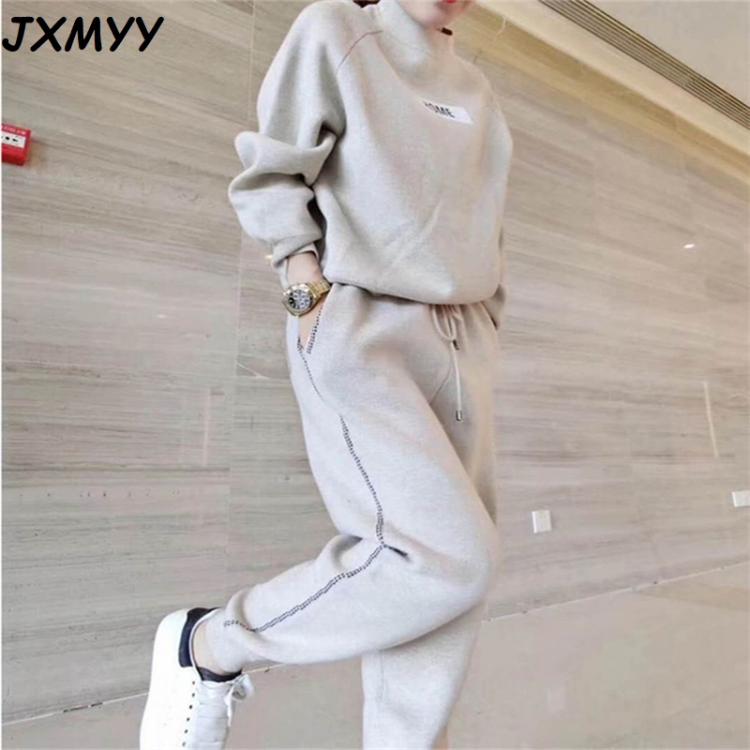 all in one place בגדי נשים Women's Sets 2021 Autumn Winter Woolen And Cashmere Knitted Warm Suit O Collar Sweater + Harem Pants Loose Style Two-Piece Se