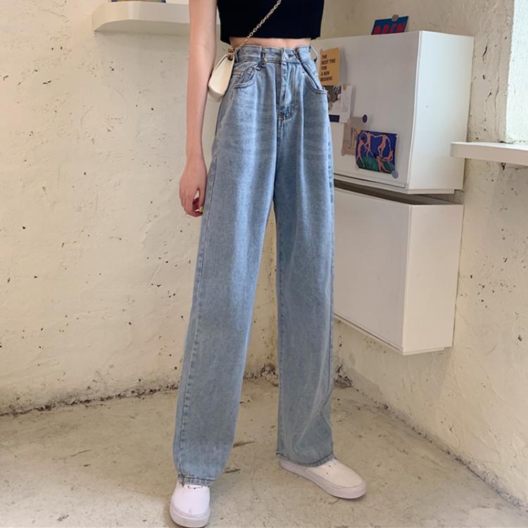 all in one place בגדי נשים High Waist Jeans for Women 2021 Summer New Korean Chic All-Matching Straight Loose Thin Daddy Pants Wide Leg Pants