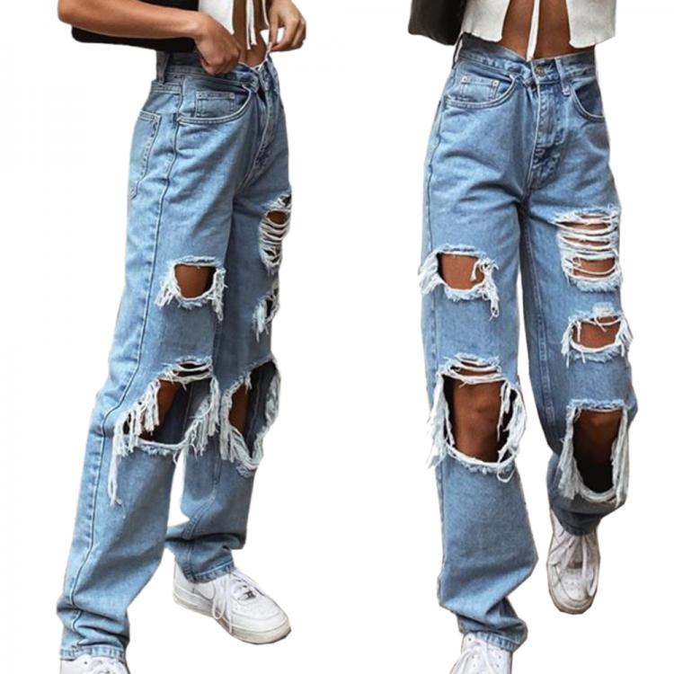 all in one place בגדי נשים Women's Fashion Sexy Jeans Casual Pants Big Holes Long Trousers Women Jeans Ripped Frayed Loose  Denim Pants Women Clothing