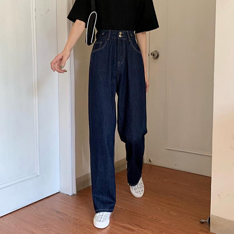 all in one place בגדי נשים Women's Dark Blue Jeans Spring 2021 New Loose Wide-Leg Pants Slimming Straight-Leg Pants Ins Fashion