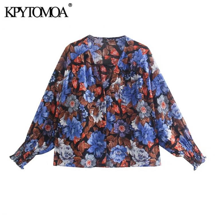 all in one place בגדי נשים KPYTOMOA Women 2021 Fashion Floral Print Loose Blouses Vintage Long Sleeve Button-up Female Shirts Blusas Chic Tops