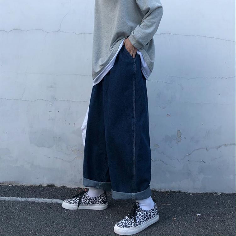 all in one place בגדי נשים Dark Blue Jeans Loose Straight-Leg Wide-Leg Pants Internet Celebrity Same Style Retro Japanese Versatile Casual Men & Women