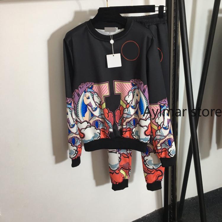 all in one place בגדי נשים Luxury brand 2021 Shenma printed round neck Pullover Sweater + elastic waist casual pants sports personalized women's suit