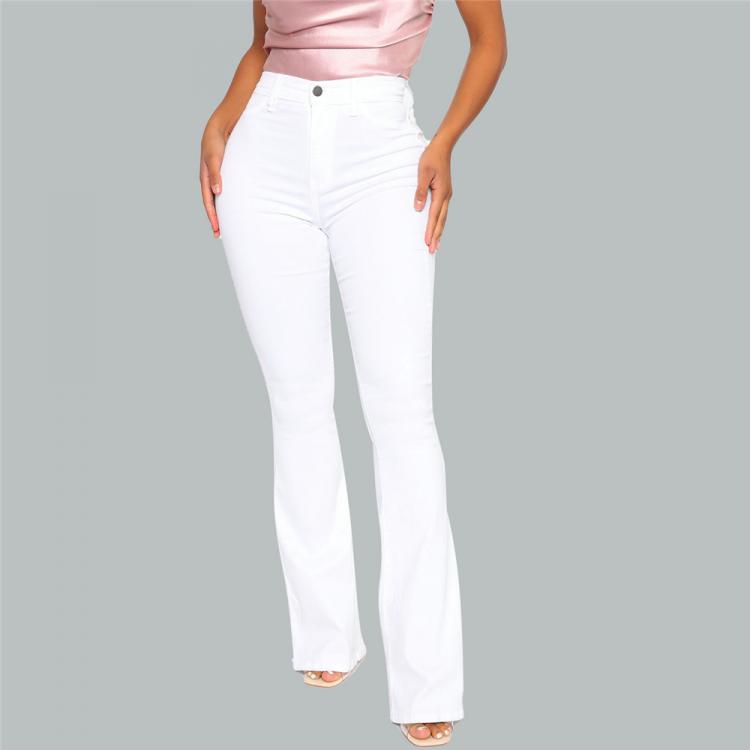 all in one place בגדי נשים Cotton White High Waist Casual Flared Jeans Women 2021 Spring New Slim Slimming Denim Trousers Office Lady Denim Flared Pants